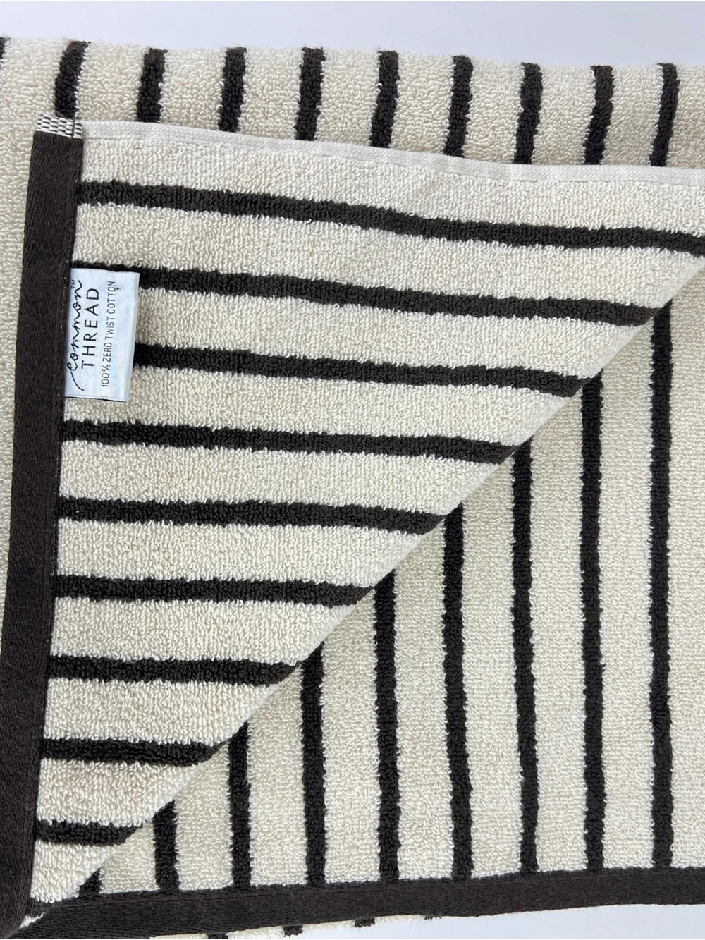Common Thread Bath Towels Brown and Tan Striped Soft Zero Twist Cotton 2 Pc NEW